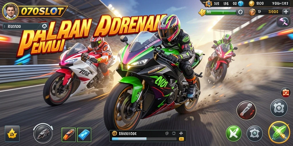 Screenshot gameplay 070SLOT yang menunjukkan balapan motor yang mendebarkan.