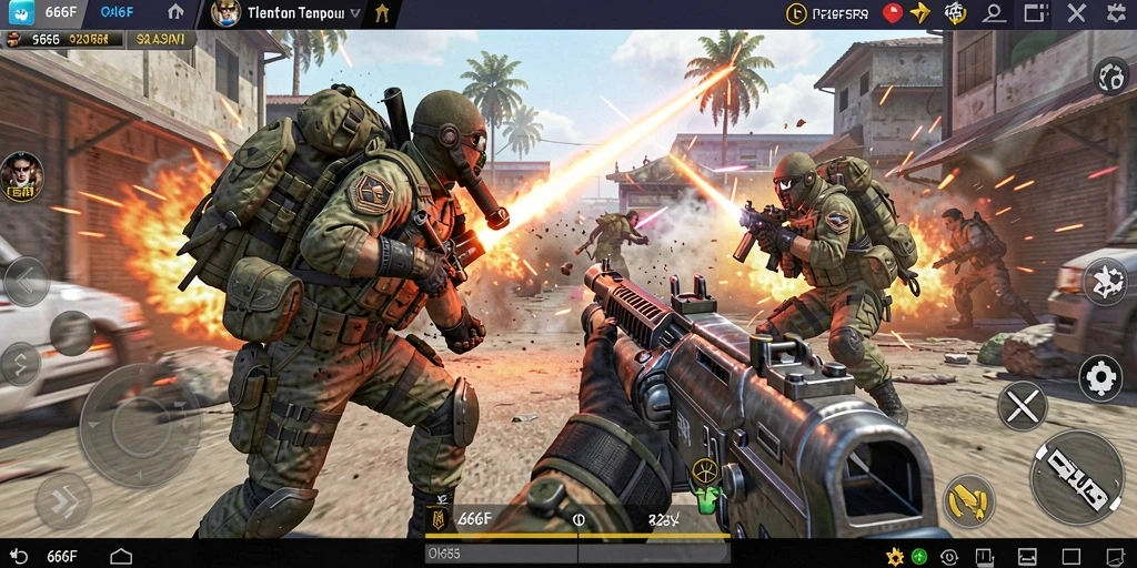 Tampilan gameplay seru dalam 666F dengan aksi tembak-menembak yang mendebarkan.