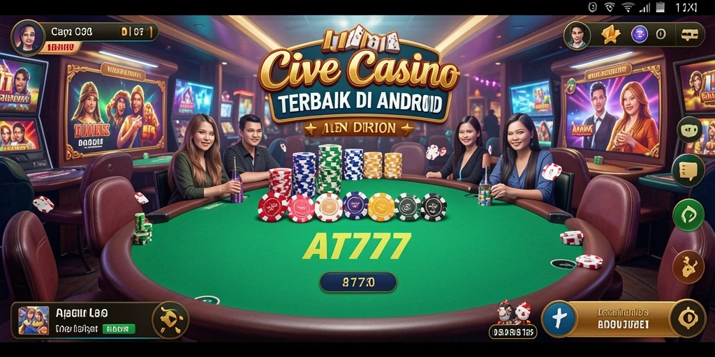 Screenshot gameplay AT777 menampilkan dealer langsung dan suasana kasino yang real-time.