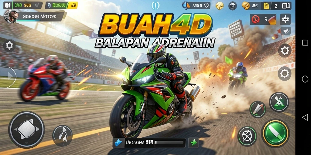 Tampilan gameplay BUAH4D dengan balapan motor yang seru.