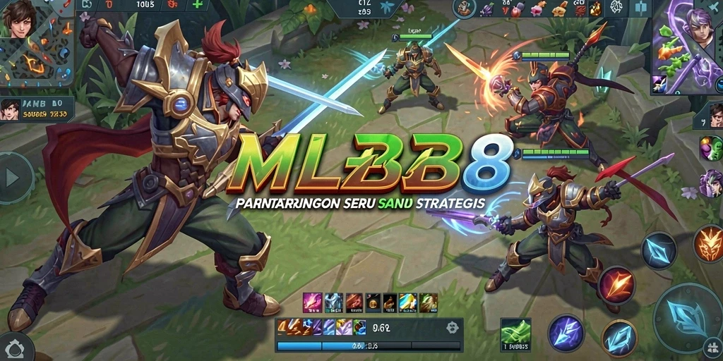 Tampilan seru dari pertarungan dalam MLBB8 dengan karakter yang beragam.